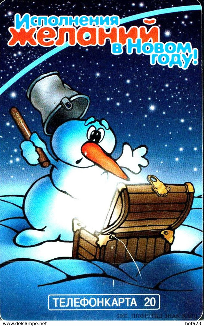2003 Year RUSSIA - RUSSIE - RUSSLAND SNOWMAN And Treasure Chest HAPPY NEW YEAR 20 Unit USED Phonecard - Weihnachten