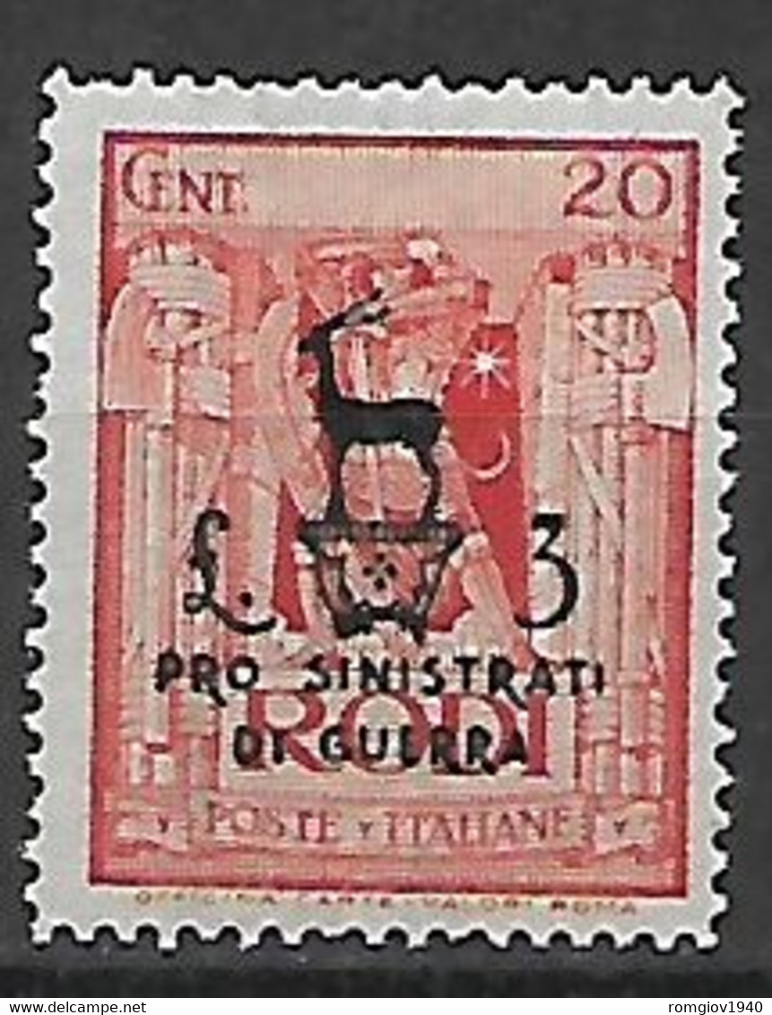 COLONIE ITALIANE 1944 OCCUPAZIONE TEDESCA DELL'EGEO"PRO SINISTRATI DI GUERRA" UNIF. 128 MLH VF - Egée (Duitse Bezetting)