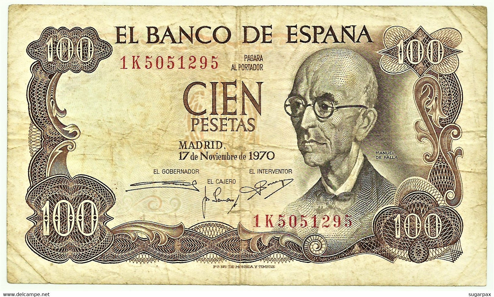 ESPAÑA - 100 Pesetas - 17.11.1970 ( 1974 ) - Pick 152 - Serie 1K - Manuel De Falla - 100 Pesetas