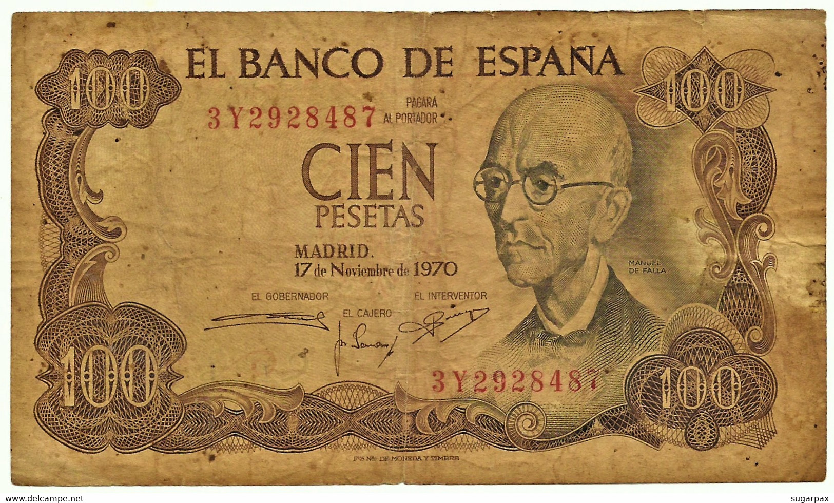 ESPAÑA - 100 Pesetas - 17.11.1970 ( 1974 ) - Pick 152 - Serie 3Y - Manuel De Falla - 100 Peseten