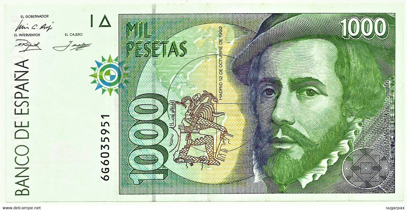 ESPAÑA - 1000 Pesetas - 12.10.1992 ( 1996 ) - Pick 163 - Serie 6G - Hernan Cortes / Francisco Pizarro - 1.000 - [ 6] Gedenkausgaben