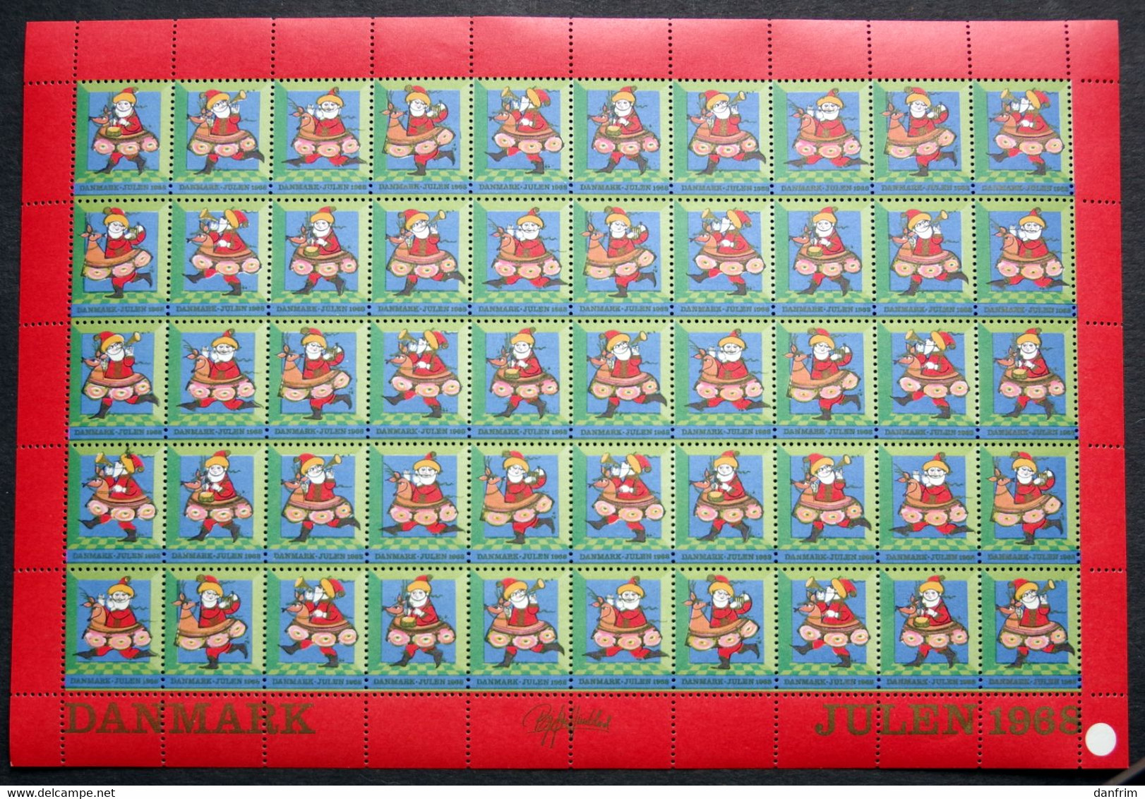 Denmark Christmas Seal 1968 MNH ( **) Full Sheet Unfolded  5 Different Christmas Men - Fogli Completi