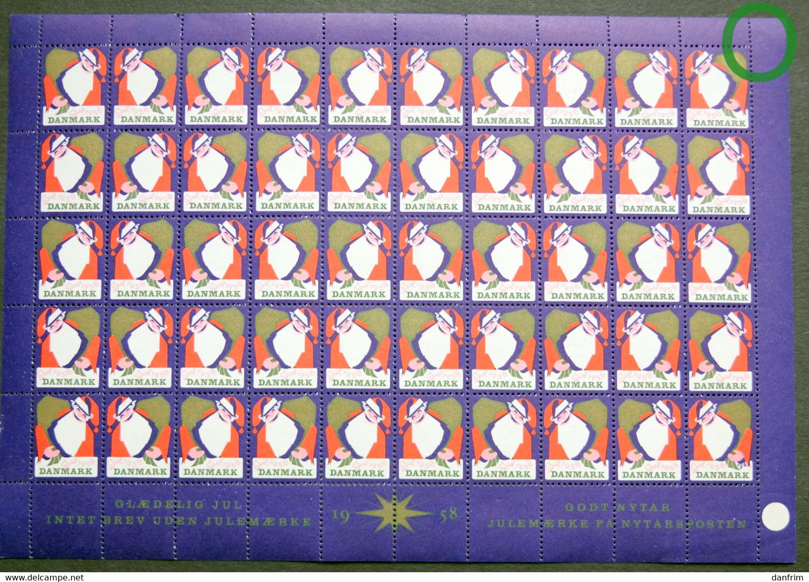Denmark Christmas Seal 1958 MNH Full Sheet Unfolded  Santa Claus - Full Sheets & Multiples