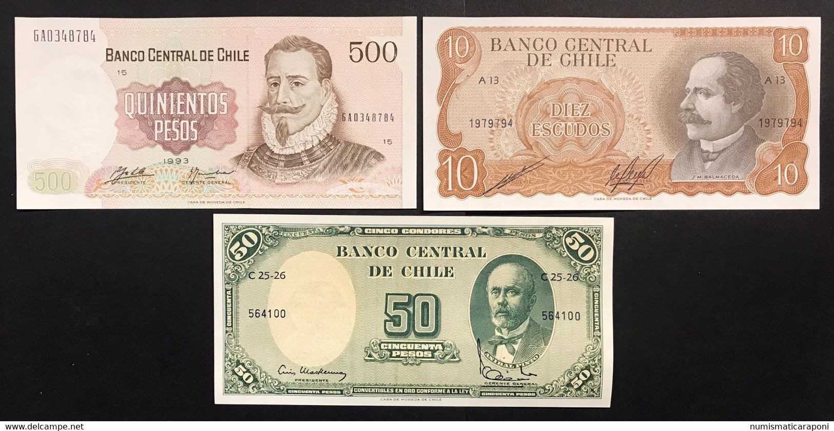 Cile Chile 10 Escudos + 50 + 500 Peso  LOTTO 1923 - Chile