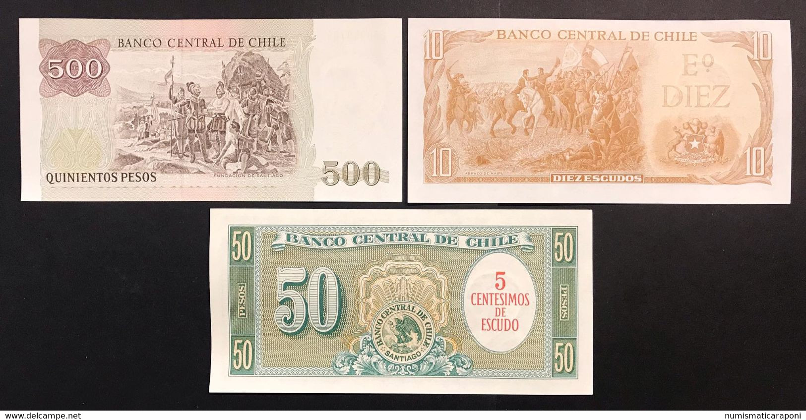 Cile Chile 10 Escudos + 50 + 500 Peso  LOTTO 1923 - Chile