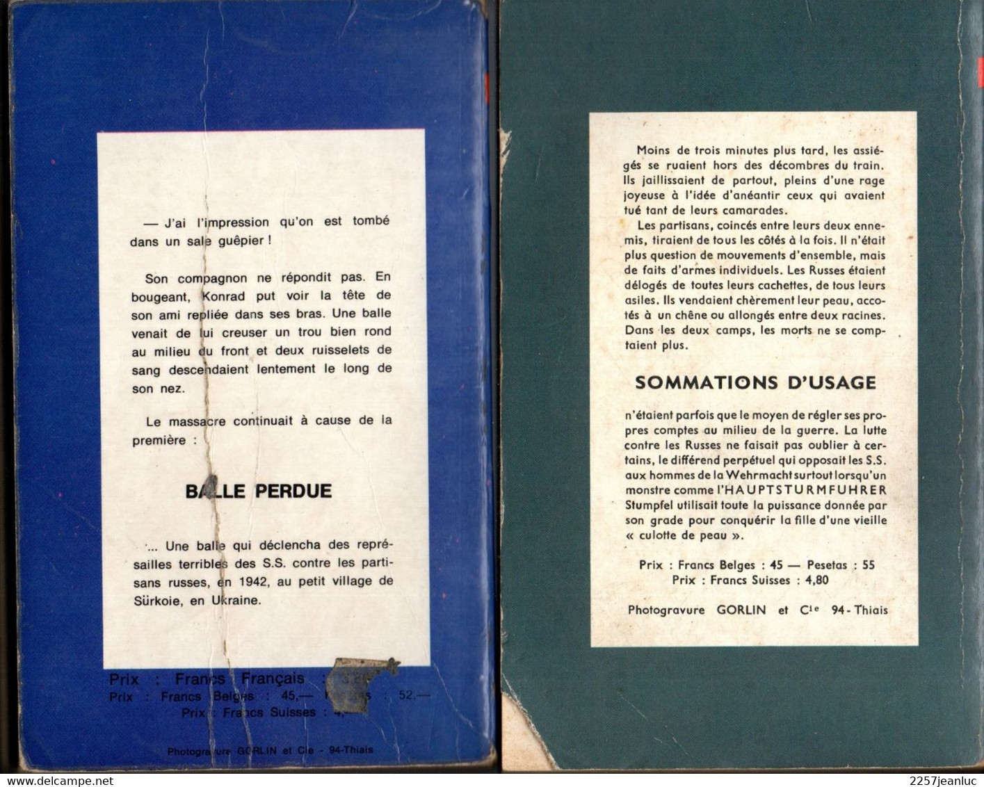 2 Romans De Guerre  - Balle Perdue & Sommations D'usage  De Helm Zorn   Editions Du Gerfaut N: 110 - 180 - Roman Noir