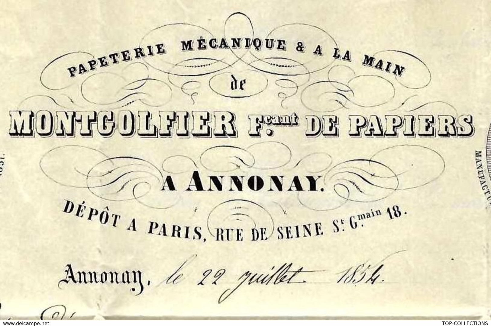 1854 MONTGOLFIER Sign. Maçonnique à ANNONAY FABRIQUE DE PAPIERS Pour Avignon B.E.V.HISTORIQUE - Historische Dokumente