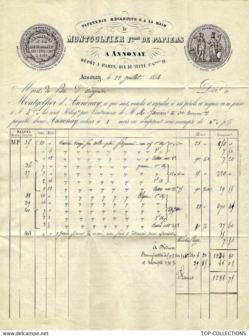 1854 MONTGOLFIER Sign. Maçonnique à ANNONAY FABRIQUE DE PAPIERS Pour Avignon B.E.V.HISTORIQUE - Documents Historiques