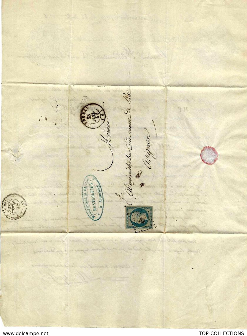 1854 MONTGOLFIER sign. maçonnique à ANNONAY FABRIQUE DE PAPIERS pour Avignon B.E.V.HISTORIQUE