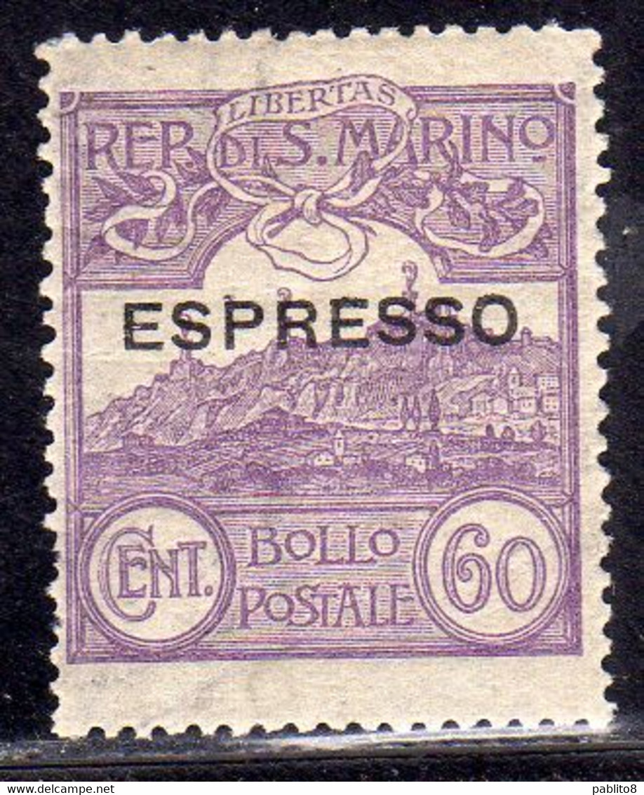 REPUBBLICA DI SAN MARINO 1923 ESPRESSO SPECIAL DELIVERY CENT. 60c MNH BEN CENTRATO - Sellos De Urgencia