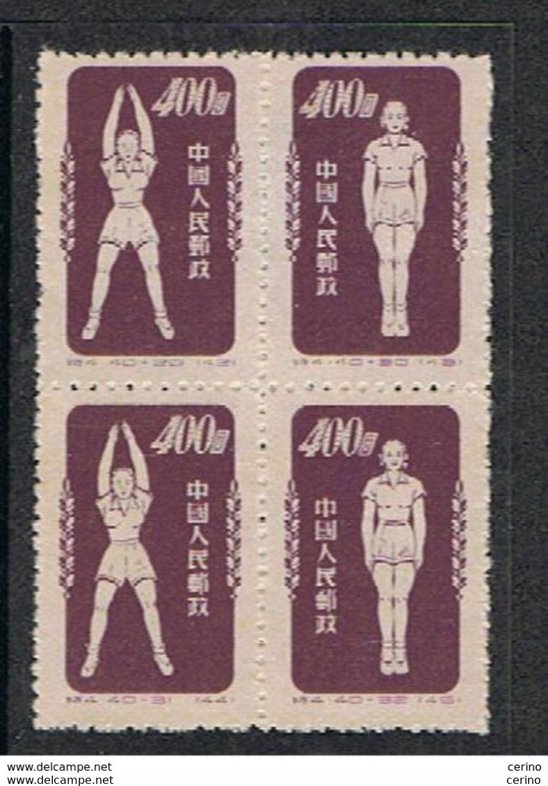 CHINA:  1952  BLOCK  4  UNUSED  STAMPS  -  YV/TELL. 940/40 C - Blocs-feuillets