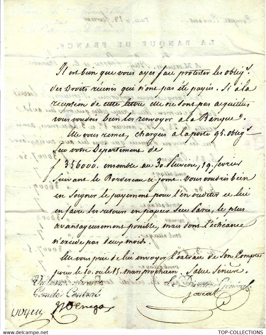 1806 ENTETE BANQUE DE France Créée En 1800 Paris LETTRE SIGNEE Le Directeur à BANQUE PERIER à Grenoble - Historische Dokumente