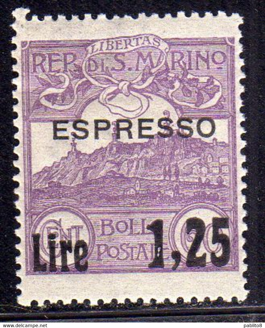 REPUBBLICA DI SAN MARINO 1926 ESPRESSI  SOPRASTAMPATO ESPRESSO 1923 SURCHARGED LIRE 1,25 SU CENT. 60c MNH BEN CENTRATO - Eilpost