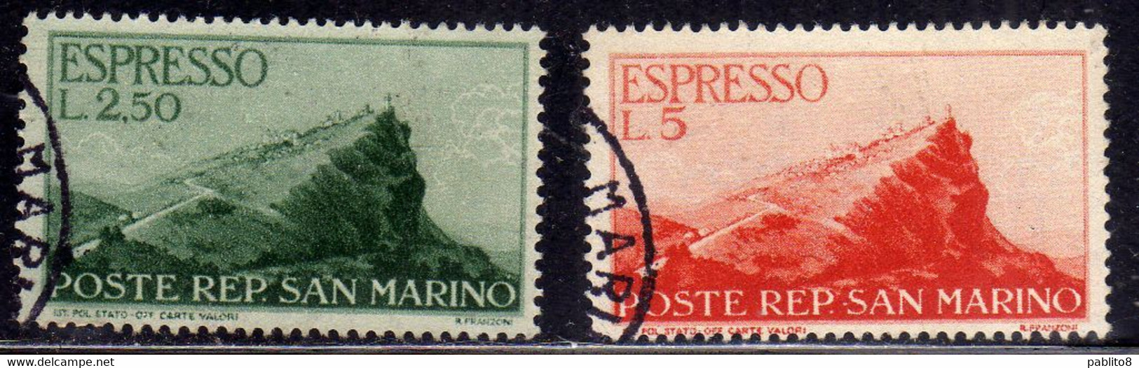 REPUBBLICA DI SAN MARINO 1945 ESPRESSI SPECIAL DELIVERY VEDUTE VIEWS SERIE COMPLETA COMPLETE SET USATA USED OBLITERE' - Express Letter Stamps