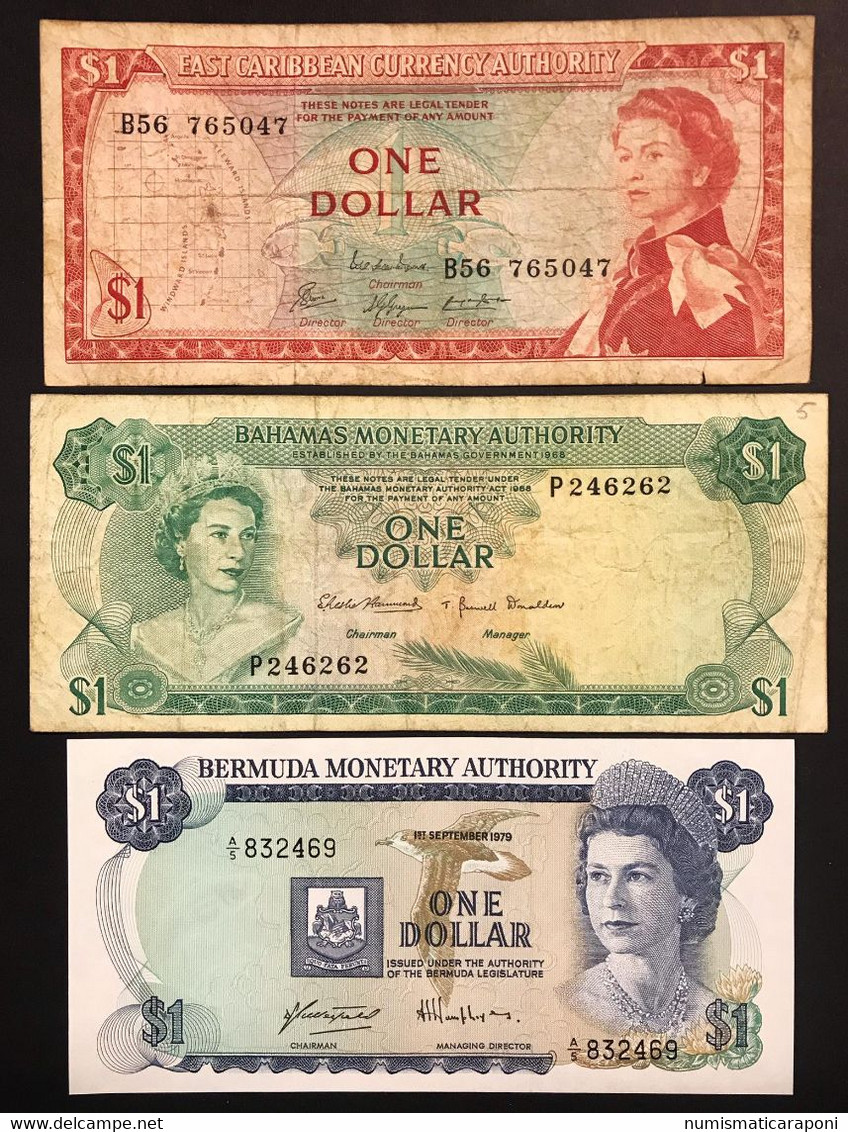 Bermuda 1 Dollar Elizabeth II P28b + Bahamas 1 Dollar 1968 KM#27A + East Caribbean 1 Dollar LOTTO 2144 - Bermuda