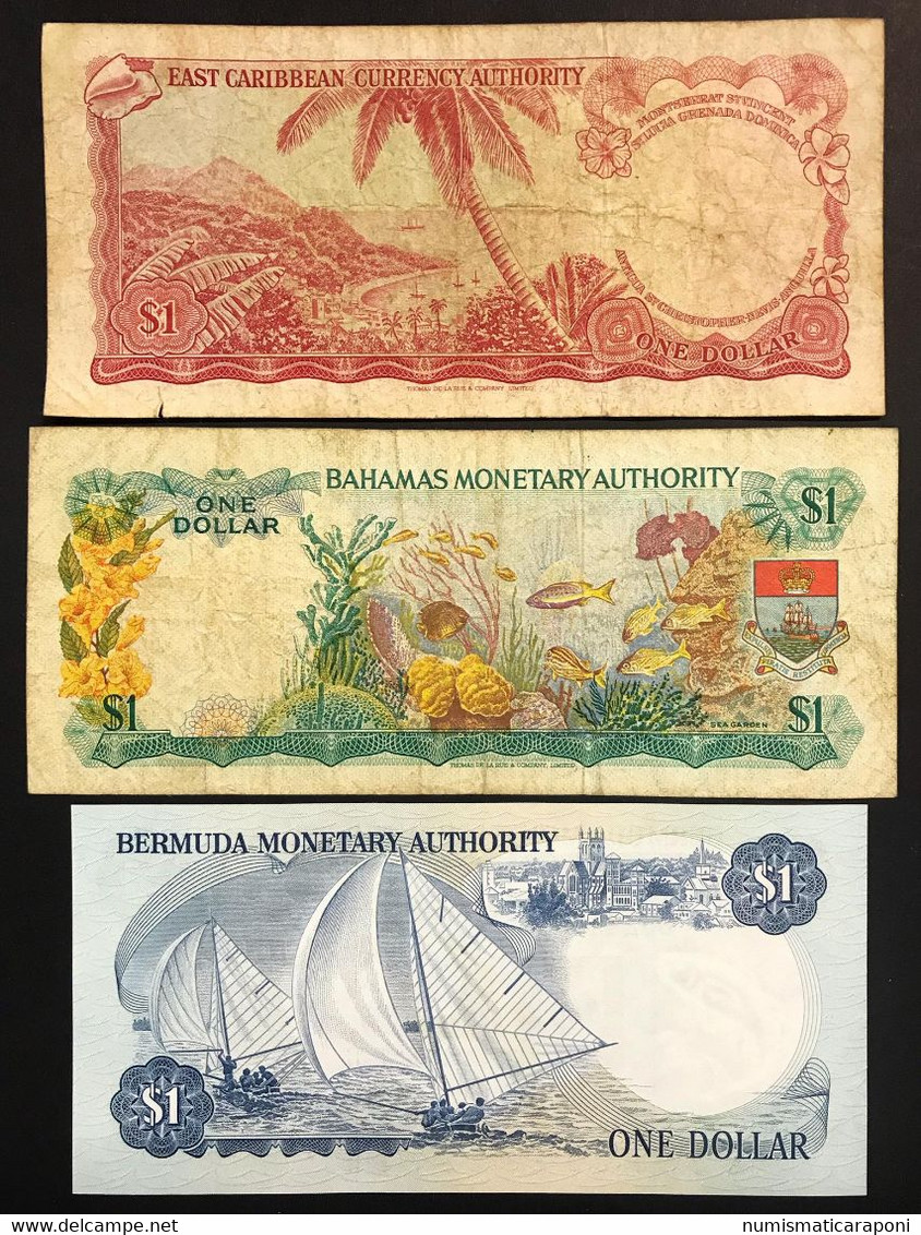 Bermuda 1 Dollar Elizabeth II P28b + Bahamas 1 Dollar 1968 KM#27A + East Caribbean 1 Dollar LOTTO 2144 - Bermudes