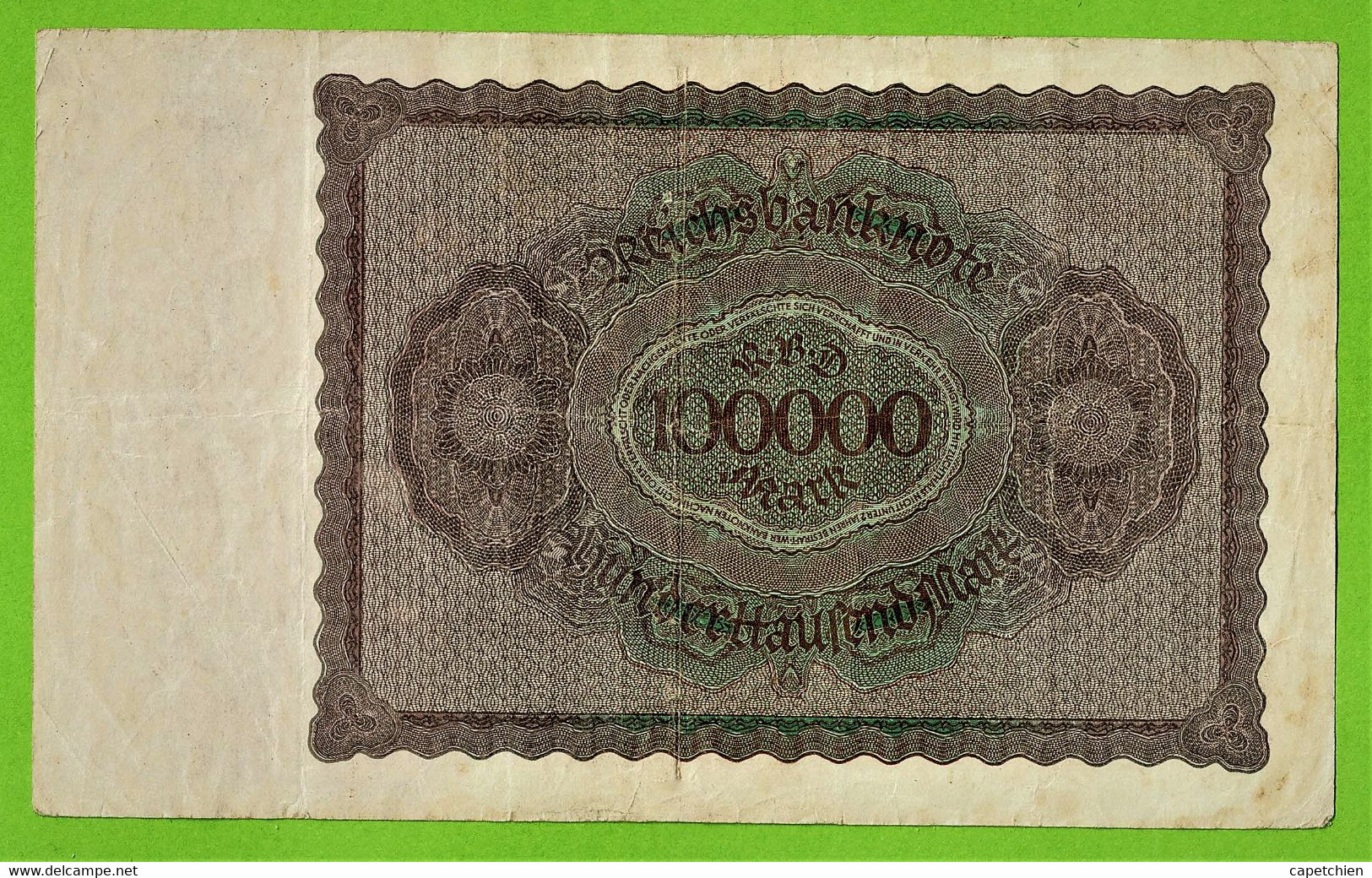 ALLEMAGNE / 100.000 MARK / REICHSBANKNOTE / 01 - 02 - 1923 / D. 02590074 /   Ros. 82 / ETAT TB - 100.000 Mark