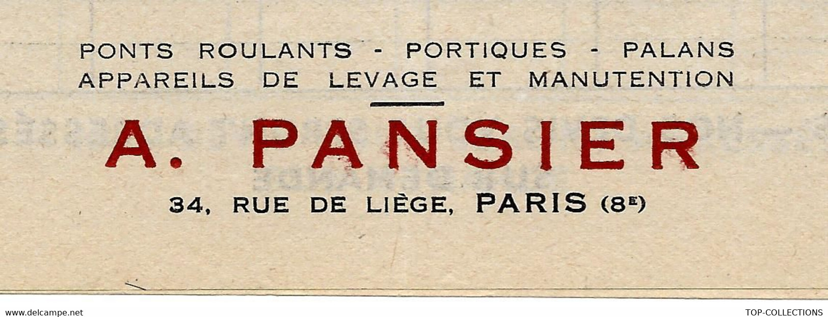 DOCUMENTATION ET MODELES SUR 4 PAGES A. PANSIER PARIS INDUSTRIE MECANIQUE PONTS ROULANTS CIRCA 1950B.E. VOIR SCANS - Maschinen