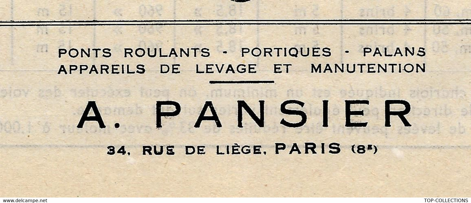 DOCUMENTATION ET MODELES SUR 2 PAGES A. PANSIER PARIS INDUSTRIE CHARIOTS PONTS ROULANTS CIRCA 1950B.E. VOIR SCANS - Tools