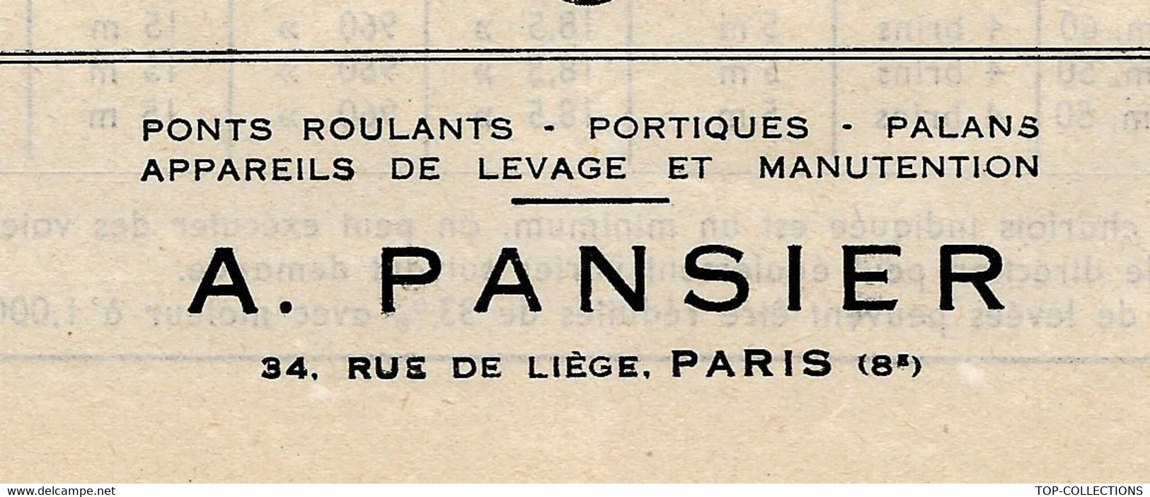 DOCUMENTATION ET MODELES SUR 2 PAGES A. PANSIER PARIS INDUSTRIE CHARIOTS PONTS ROULANTS CIRCA 1950B.E. VOIR SCANS - Macchine