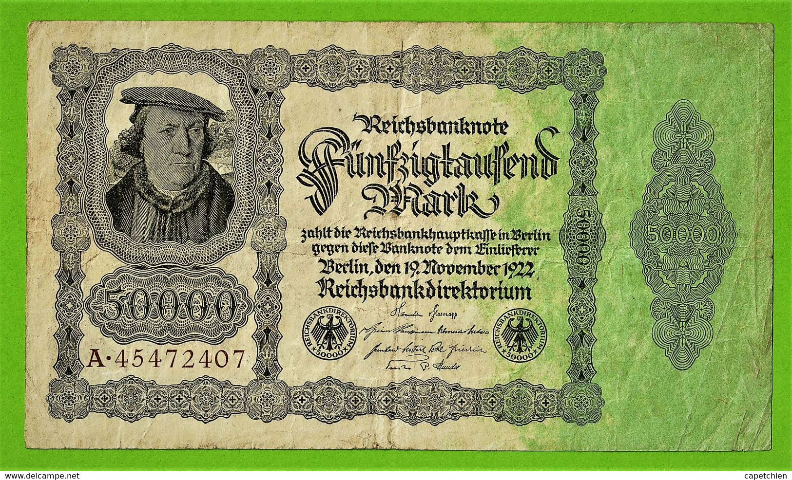 ALLEMAGNE / 50.000 MARK / REICHSBANKNOTE / 19 - 11 - 1922 / A. 45472407 /   Ros. 79 / ETAT TB + - 50000 Mark