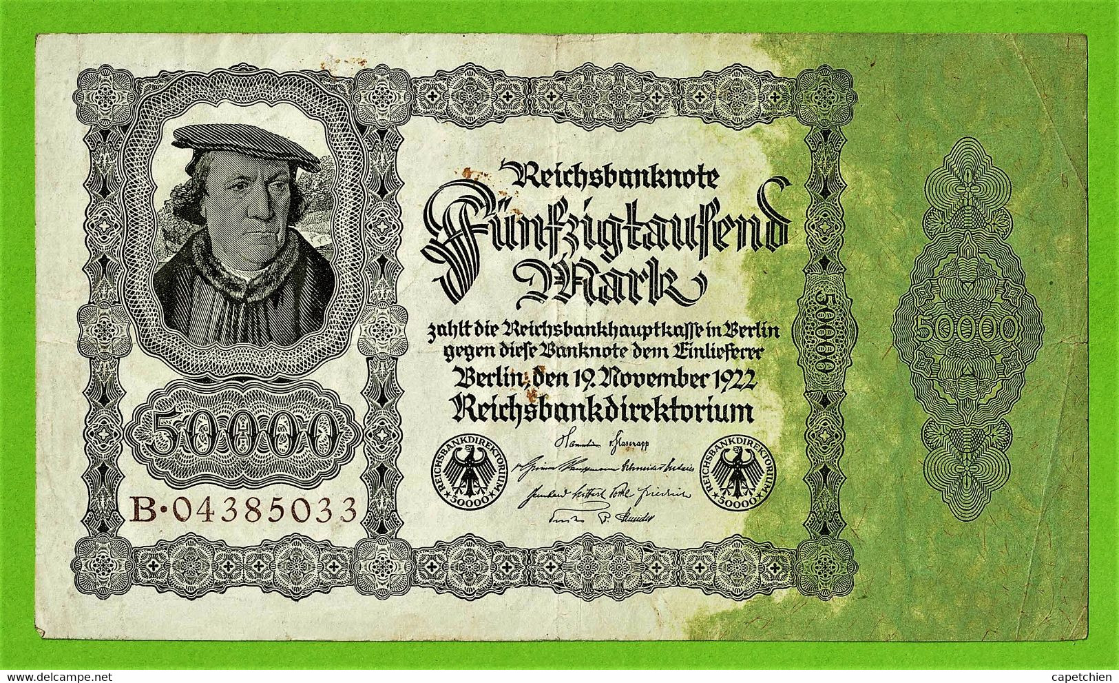 ALLEMAGNE / 50.000 MARK / REICHSBANKNOTE / 19 - 11 - 1922 / B. 04385033 /   Ros. 79 / ETAT TTB + - 50000 Mark