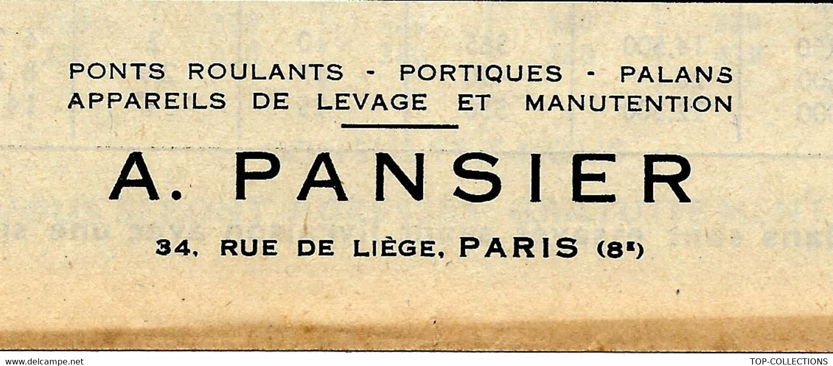 DOCUMENTATION ET MODELES SUR 4 PAGES A. PANSIER PARIS INDUSTRIE PALANS A BRAS VICTORY CIRCA 1950 B.E. VOIR SCANS - Tools