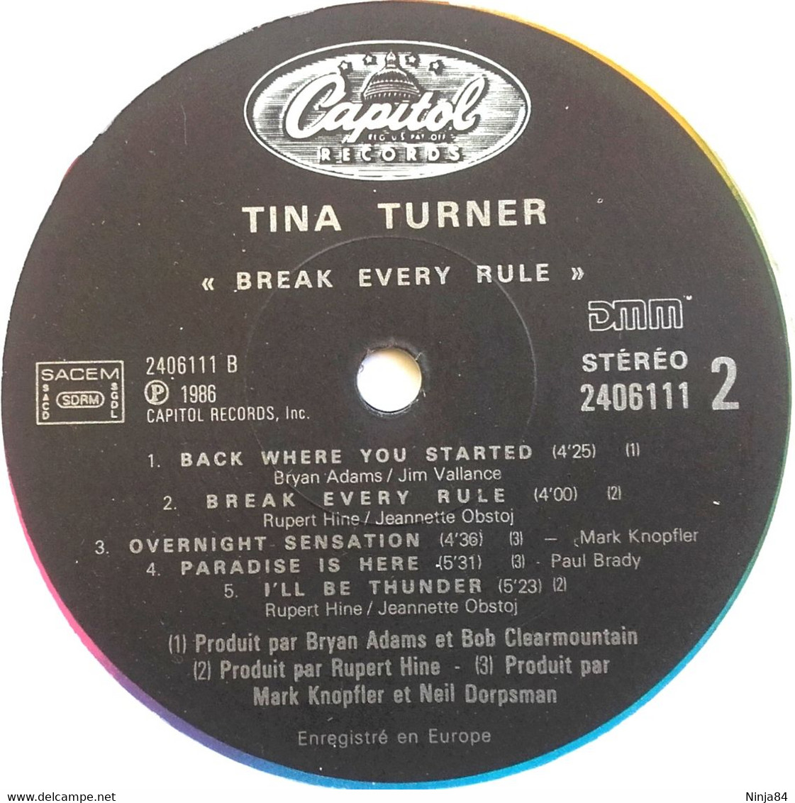 LP 33 CM (12") Tina Turner / David Bowie / Mark Knopfler  "  Break Every Rule " - 45 T - Maxi-Single