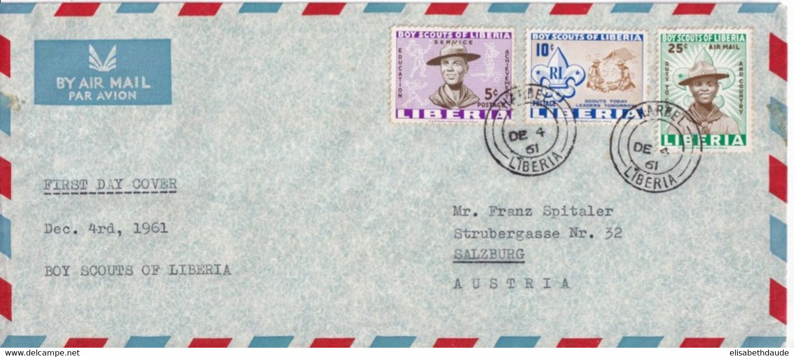 SCOUTISME ! - 1961 - LIBERIA - ENVELOPPE FDC Par AVION De HARBEL => SALZBURG (AUSTRIA) - Liberia