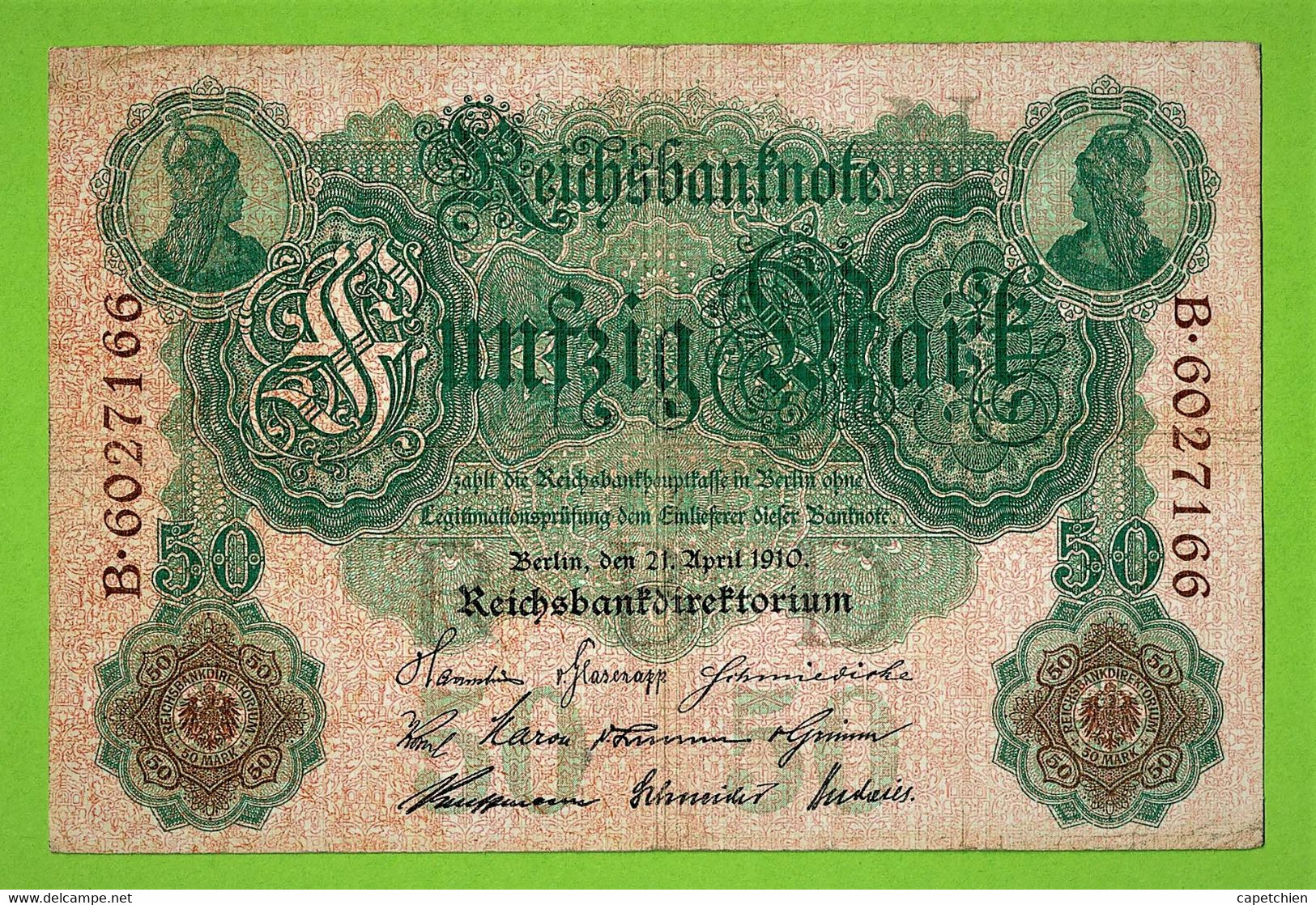 ALLEMAGNE / 50 MARK / REICHSBANKNOTE / 21 - 04 - 1910 / N / B. 6027166 /   Ros. 42 - 50 Mark