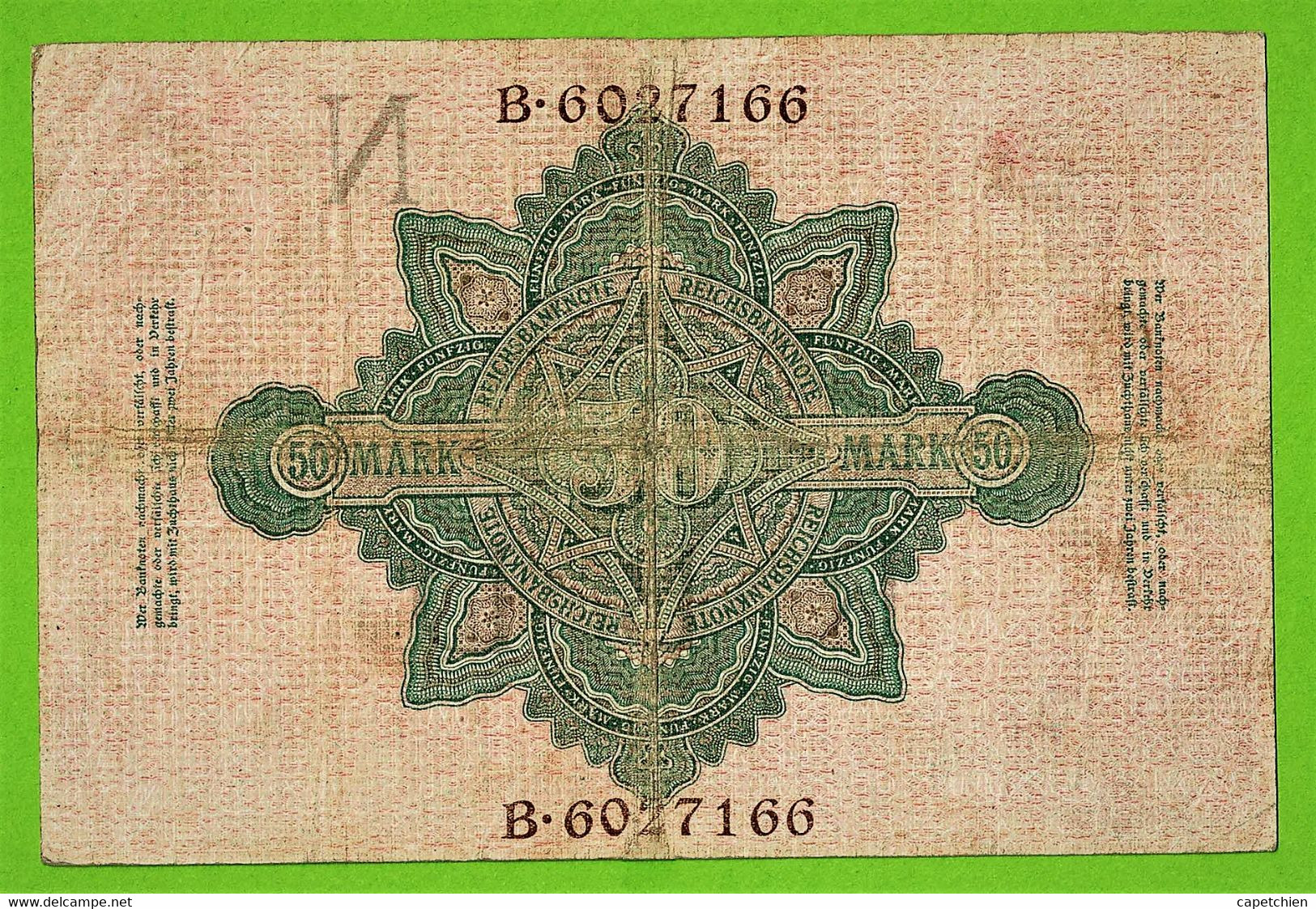 ALLEMAGNE / 50 MARK / REICHSBANKNOTE / 21 - 04 - 1910 / N / B. 6027166 /   Ros. 42 - 50 Mark