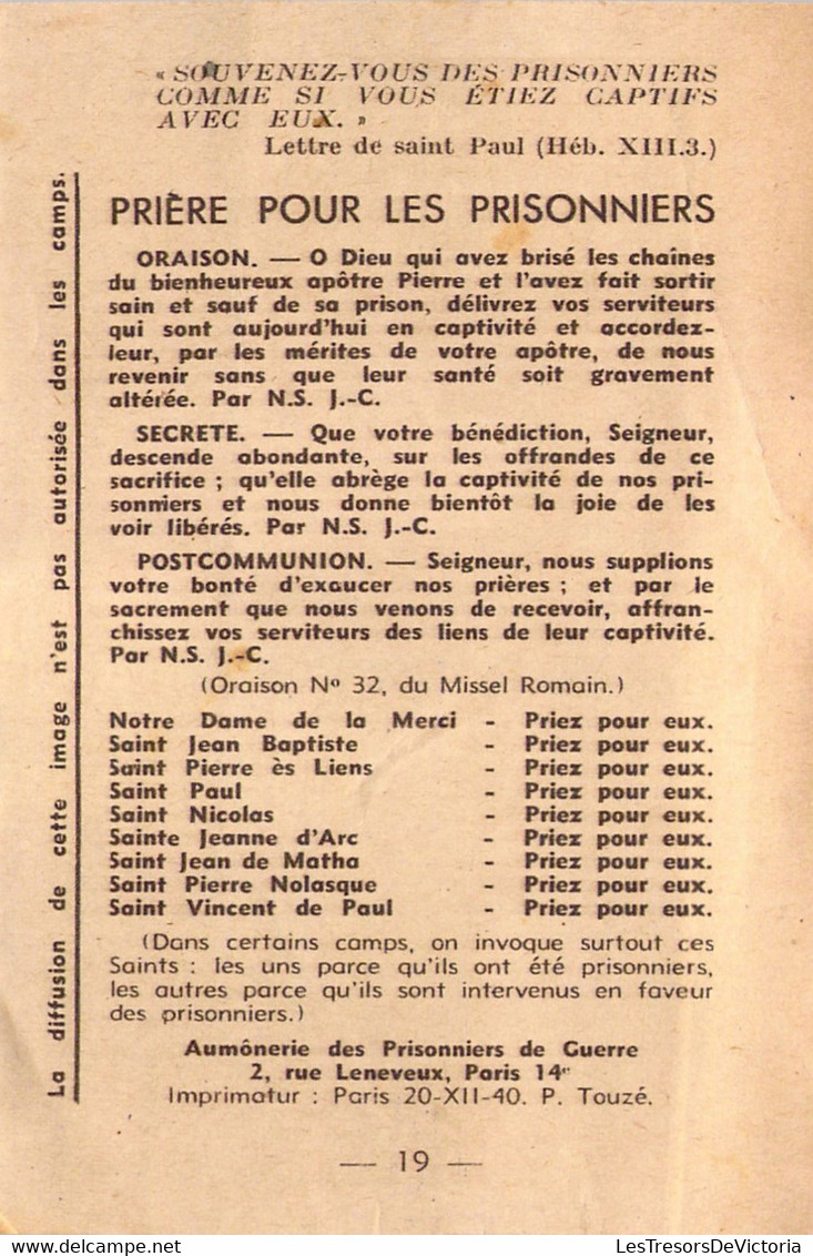 Prière Pour Les Prisonniers - Camp De Sagan Messe En Plein Air  - Aumonerie Des Prisonniers De Guerre - 8x12cm - Santini