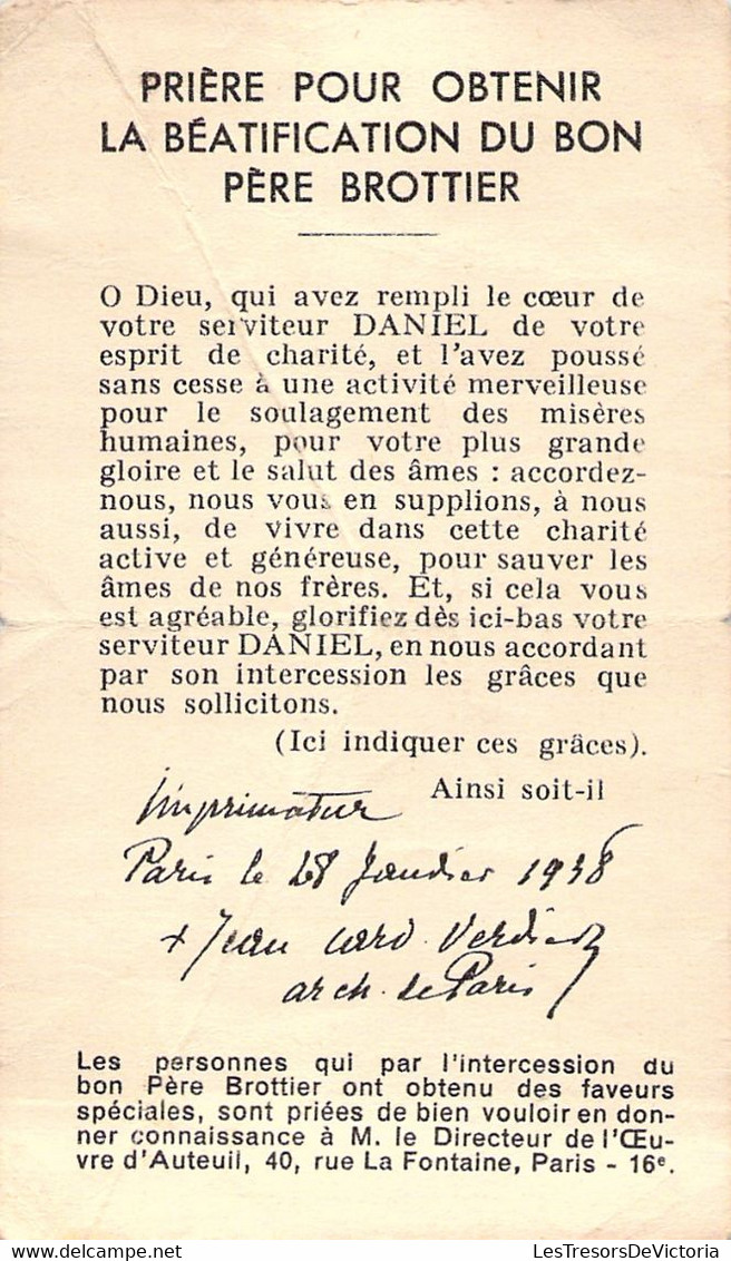 Prière Pour Obtenir La Beatification Du Père Daniel BROTTIER - Paris 1938 - Andachtsbilder