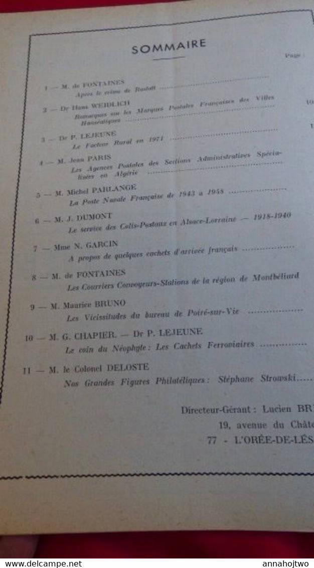 FEUILLES MARCOPHILES 187 :Après Rastatt,MP Villes Hanséatiques,Facteur Rural,Agence Post.Algérie,Colis Alsace-Lorraine.. - Français