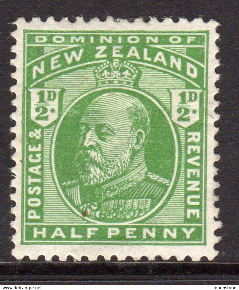 New Zealand EVII 1908-12 ½d Yellow-green, Perf. 14x15, Hinged Mint, SG 387 (A) - Unused Stamps