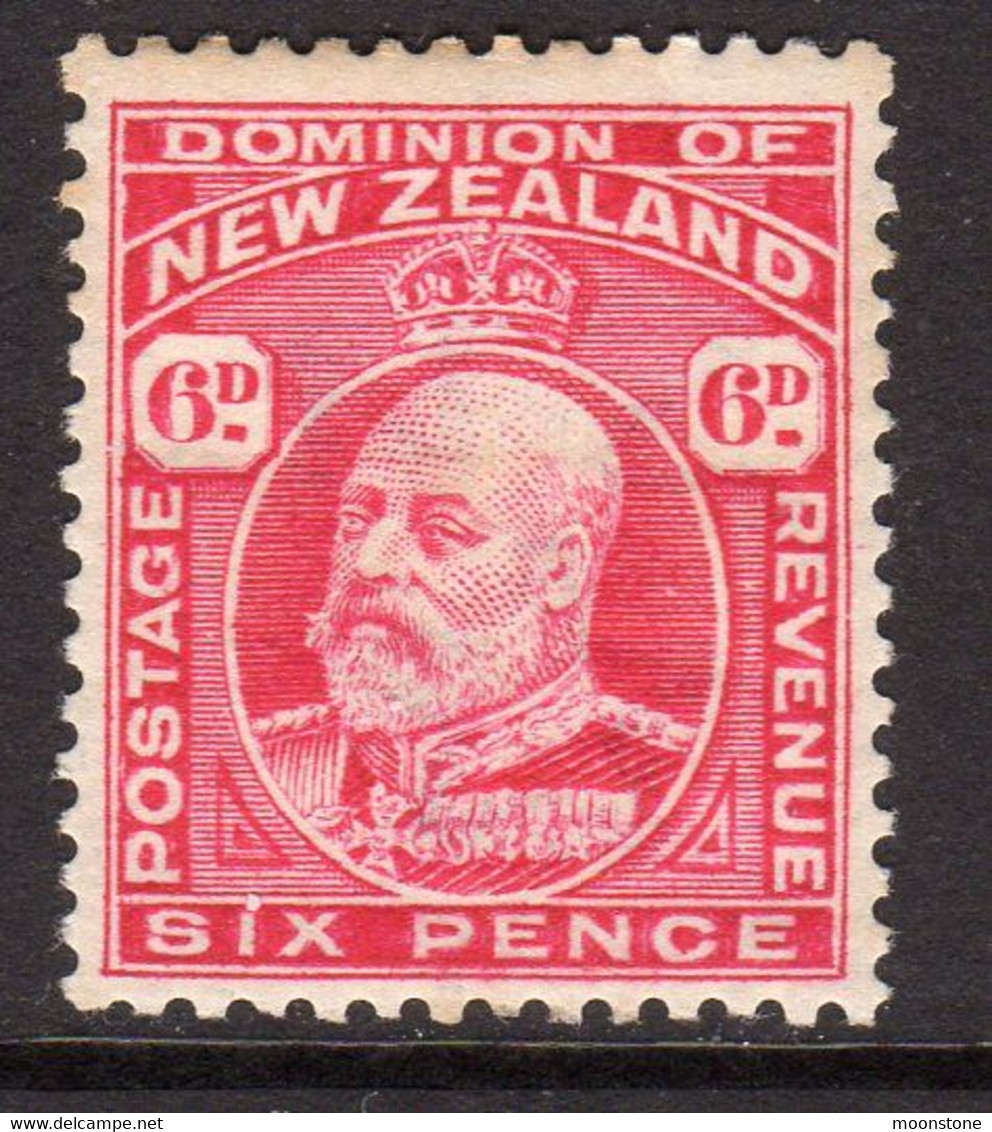 New Zealand EVII 1908-12 6d Carmine, Perf. 14x14½, Hinged Mint, SG 392 (A) - Unused Stamps