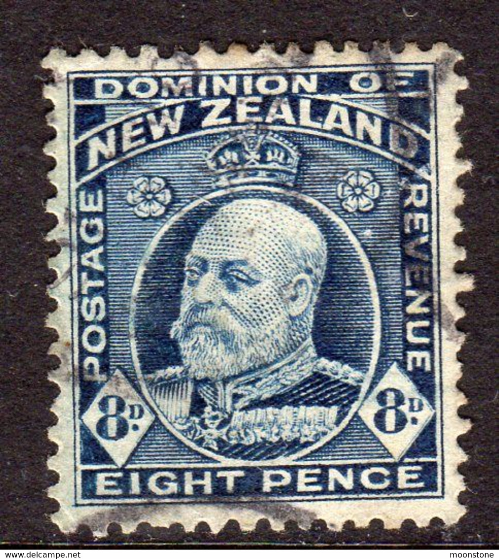 New Zealand EVII 1908-12 8d Indigo-blue, Perf. 14x14½, Used, SG 393 (A) - Oblitérés