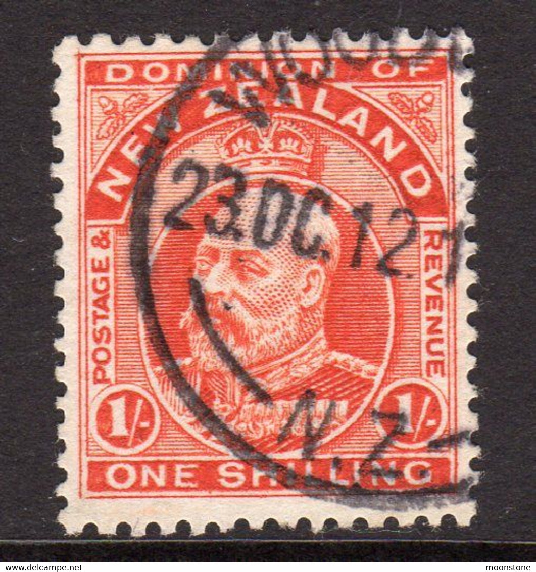 New Zealand EVII 1908-12 1/- Vermilion, Perf. 14x14½, Used, SG 394 (A) - Oblitérés