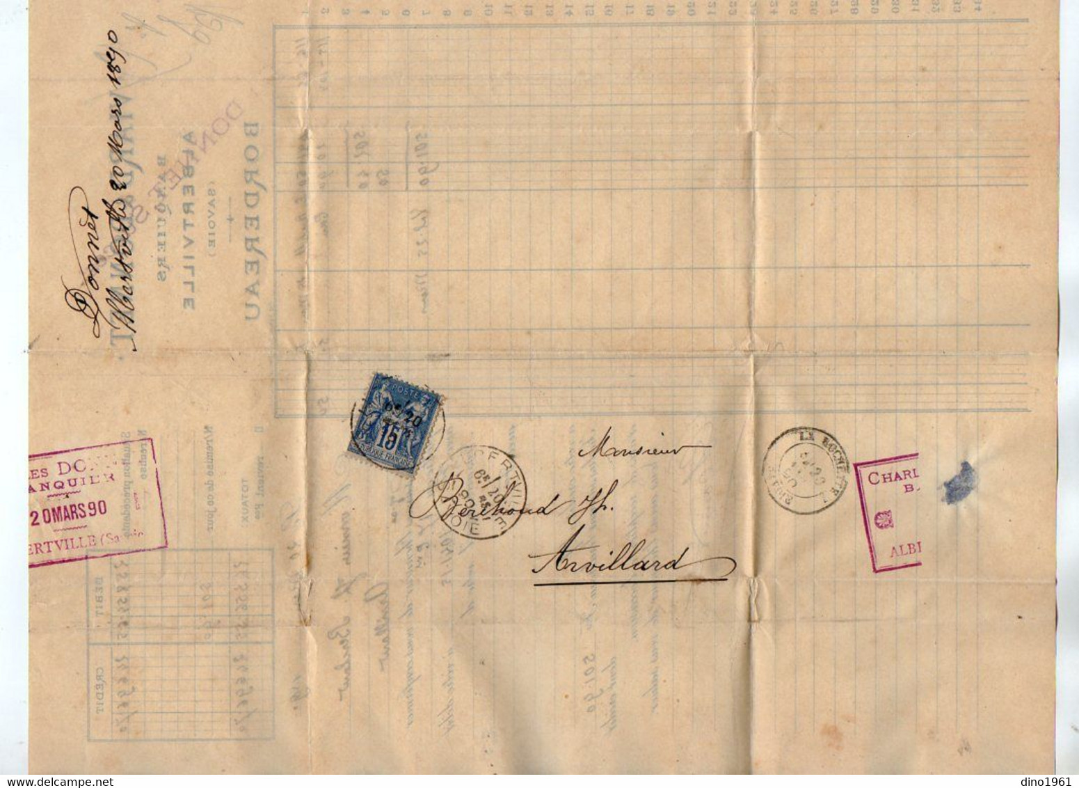 VP19.239 - 1890 - Lettre / Bordereau - VIARD & DONNET Banquiers à ALBERVILLE ( Savoie ) Pour ARVILLARD - Banque & Assurance