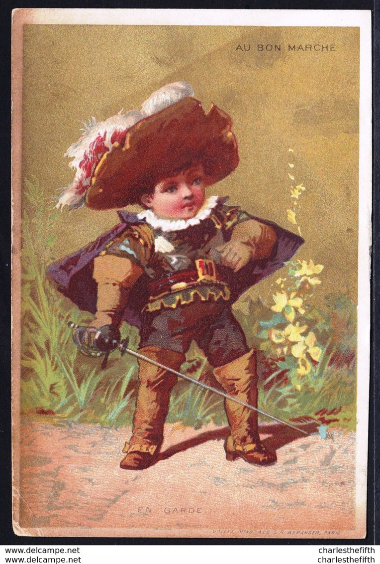 CHROMO LITHO Doré ! BON MARCHE * PETIT SOLDAT * COURRIER - GARDE - GARDIAN SOLDIER -   Litho Vallet Minot Paris - Au Bon Marché