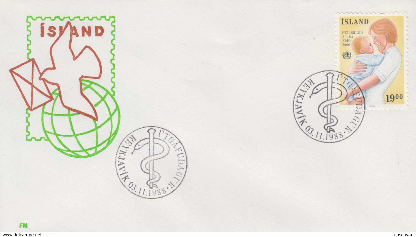 Enveloppe   FDC  1er  Jour     ISLANDE    Santé  Pour  Tous   1988 - FDC