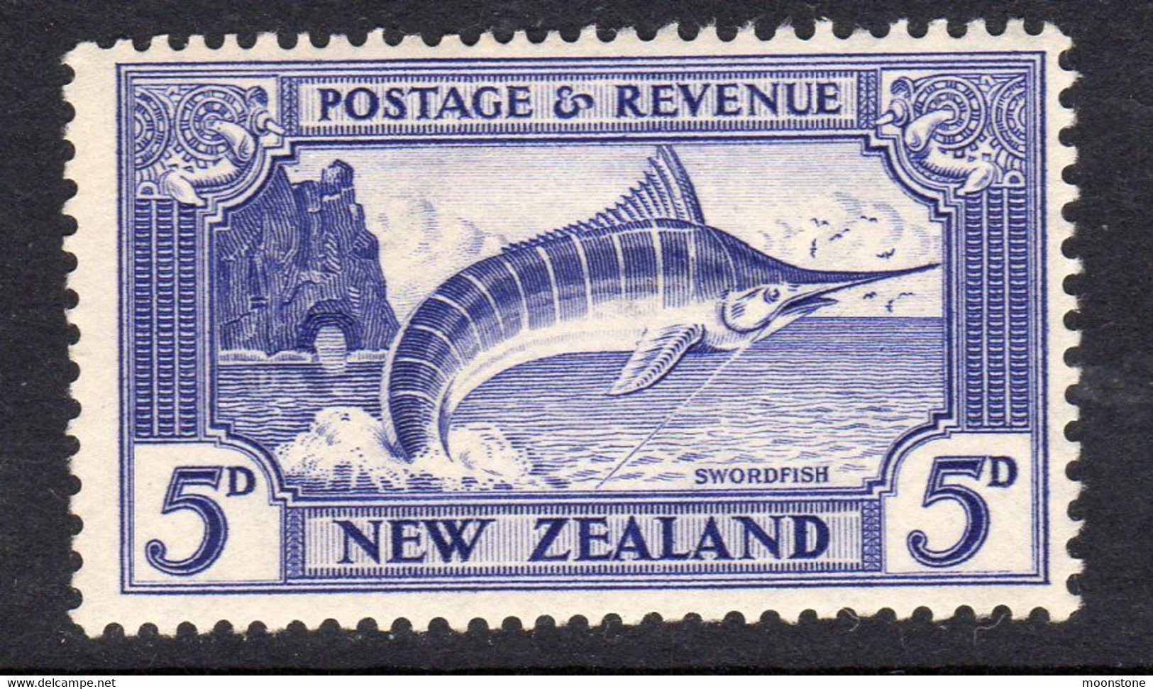 New Zealand GV 1935-6 5d Marlin Fish Definitive, Hinged Mint, SG 563 (A) - Oblitérés