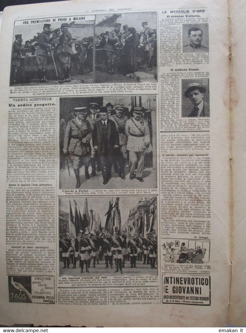 # DOMENICA DEL CORRIERE N 26 / 1919 - GUERRA IN AFGANISTAN / CACCIA ALLE MINE NEL MEDITERRANEO - First Editions