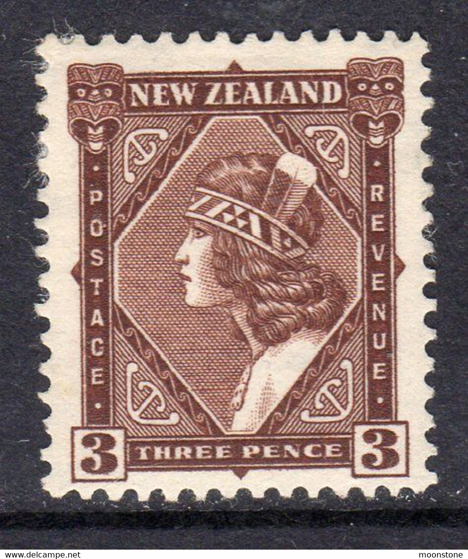 New Zealand GV 1936-42 3d Maori Girl Definitive, Wmk. Multiple NZ & Star, Perf. 14x13½, Hinged Mint, SG 582 (A) - Unused Stamps