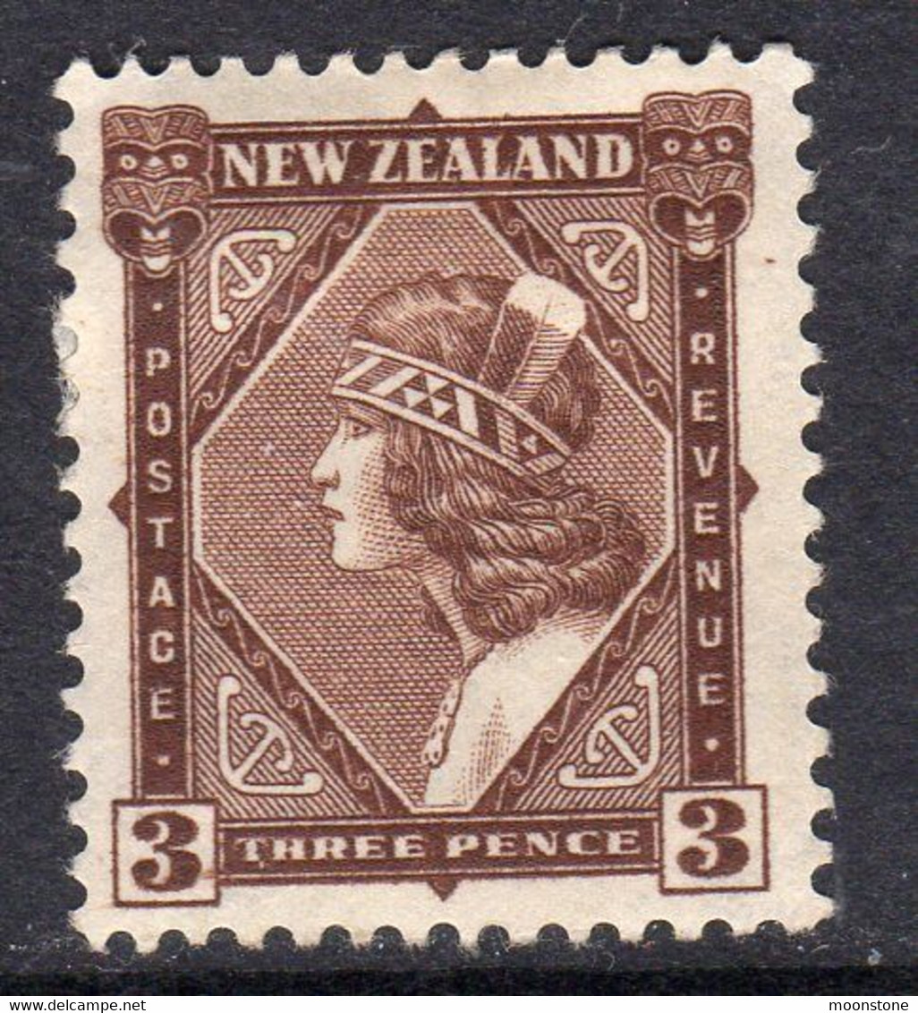 New Zealand GV 1936-42 3d Maori Girl Definitive, Wmk. Multiple NZ & Star, Perf. 14x13½, Hinged Mint, SG 582 (A) - Unused Stamps