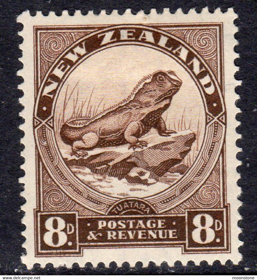 New Zealand GV 1936-42 8d Tuatara Lizard Definitive, Wmk. Multiple NZ & Star, P. 14x13½, Lightly Hinged Mint, SG 586 (A) - Unused Stamps