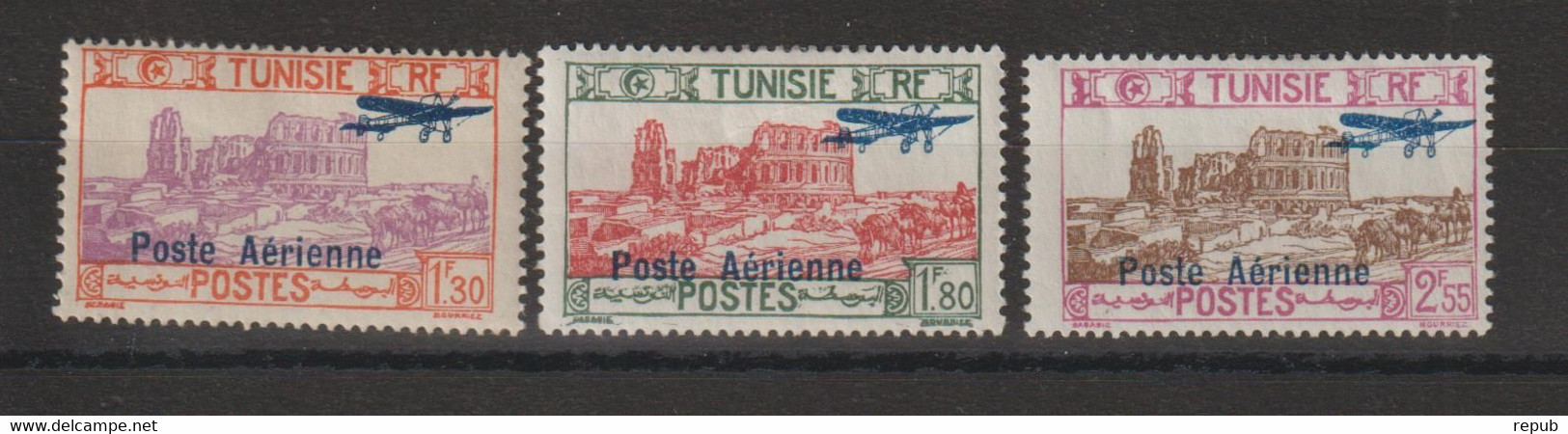 Tunisie 1928 Série Avion PA 7-9, 3 Val * Charnière MH - Aéreo