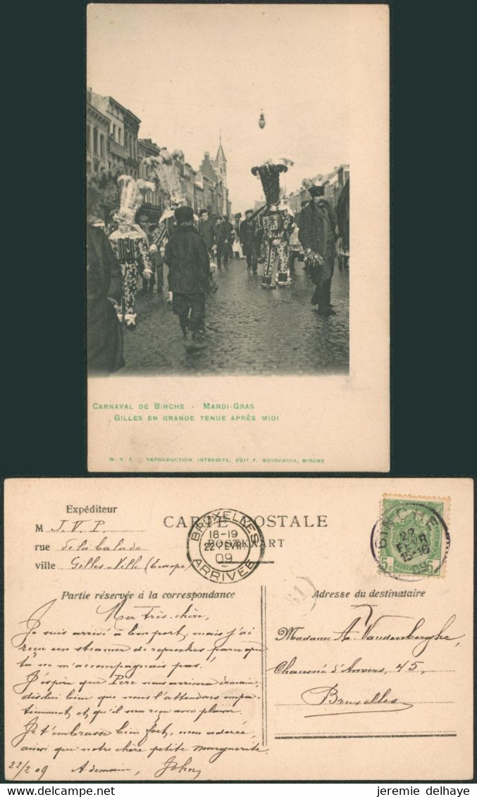 Carte Postale - Carnaval De Binche Mardi Gras, Gille En Grande Tenu Après Midi (F. Bourgeois) - Binche