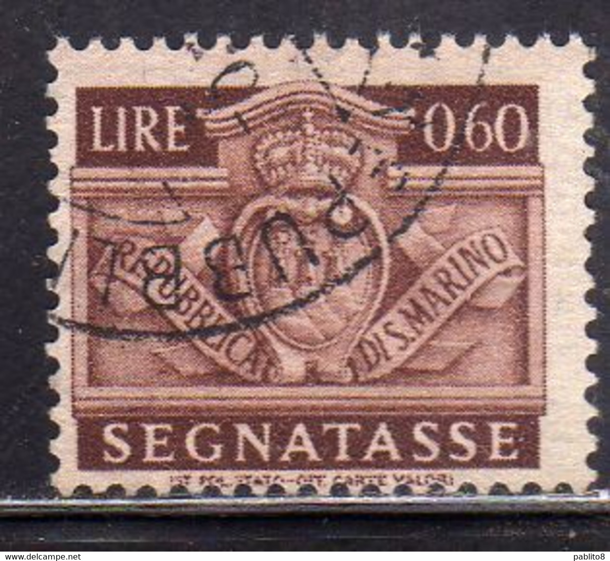 REPUBBLICA DI SAN MARINO 1945 SEGNATASSE POSTAGE DUE TASSE TAXE CENT. 60c  (0,60) USATO USED OBLITERE' - Timbres-taxe