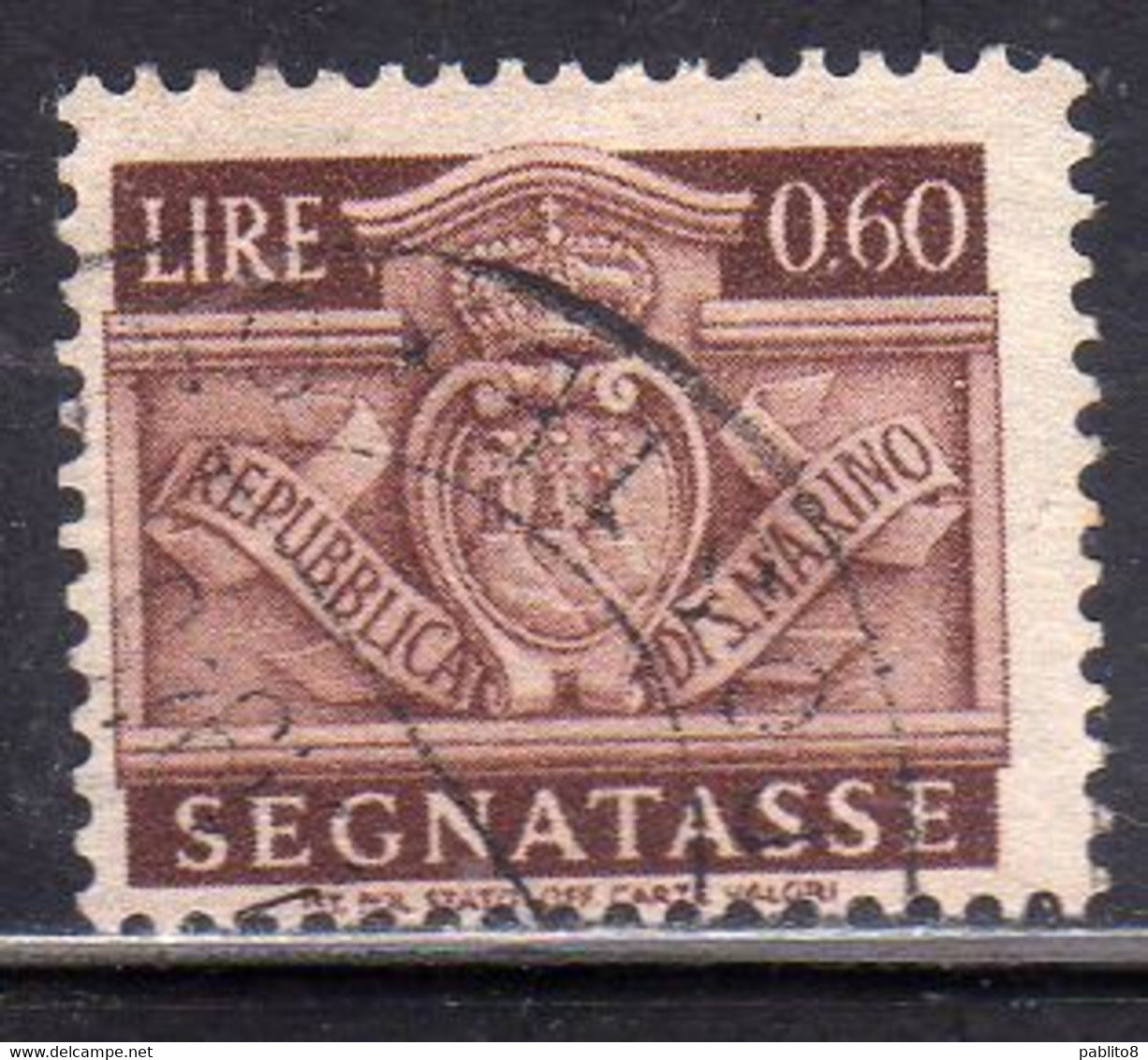 REPUBBLICA DI SAN MARINO 1945 SEGNATASSE POSTAGE DUE TASSE TAXE CENT. 60c  (0,60) USATO USED OBLITERE' - Timbres-taxe